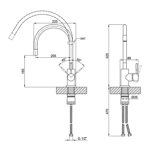 Змішувач для кухні Lidz Aria 04R-BFS з гнучким виливом - фото 2