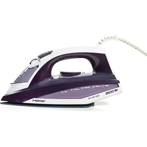 Утюг Holmer HIC-2535, Violet/White, 2500W, керамика, паровой удар 130 г/мин, постоянная подача пара 30 г/мин, вертикальная отпарка, очистка от накипи - фото 2