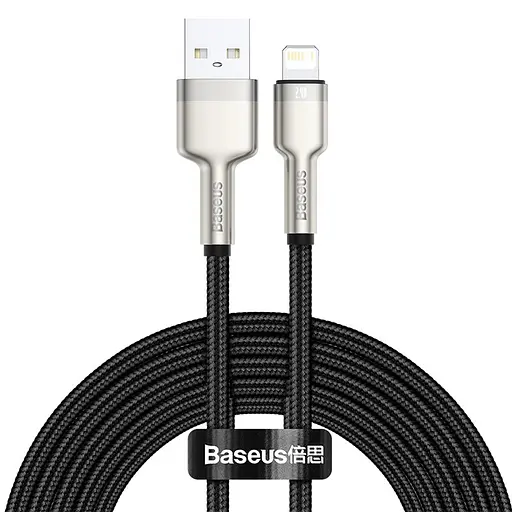 Кабель Baseus Lightning Cafule Series Metal Data Cable 2 метра 2.4A (CALJK-B01) черный - фото 1