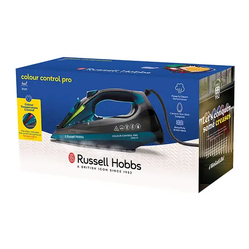 Russell Hobbs Утюг Colour Control Pro, 2400Вт, 380мл, паровой удар -185гр, самоочистка, индикатор температуры, керамическая подошва, синий - фото 7