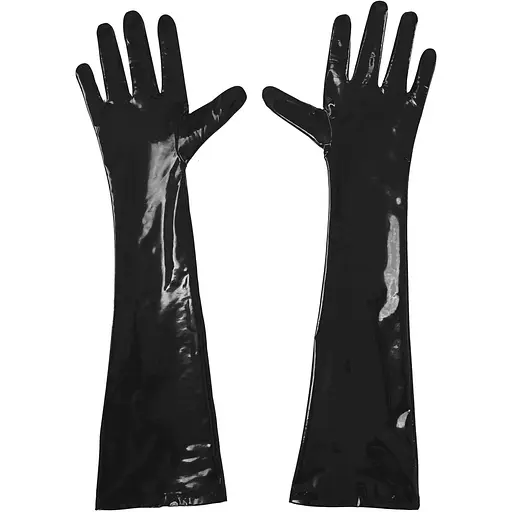 Глянсові вінілові рукавички Art of Sex - Lora, розмір M, колір Чорний - фото 3