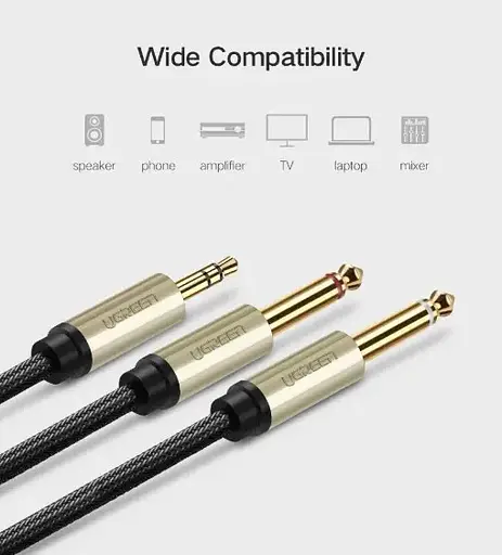 Аудіокабель UGREEN AV126 3.5mm TRS to Dual 6.35mm TS Audio Cable 2m (Gray)(UGR-10615) - фото 7