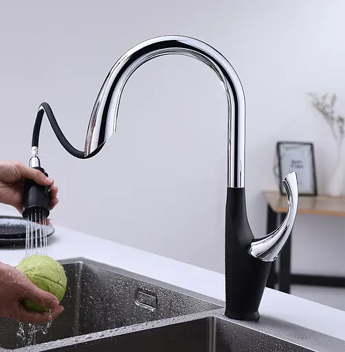 Cмеситель для кухни с выдвижным изливом черный "Лебедь" Nett SWB-435 Черный - фото 2