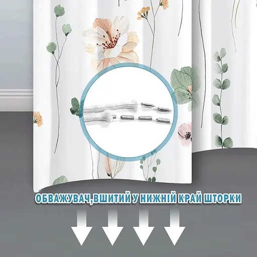 Тканинна шторка-фіранка для ванної Aquarius 180 х 180 см з кільцями - Зелені Бежеві квіти - 100% поліестер - фото 5