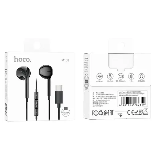 Навушники HOCO M101 Crystal joy Type-C wire-controlled digital earphones with microphone Black - фото 6