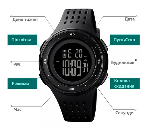 Чоловічий наручний годинник Skmei 1537 (Чорний) - фото 7