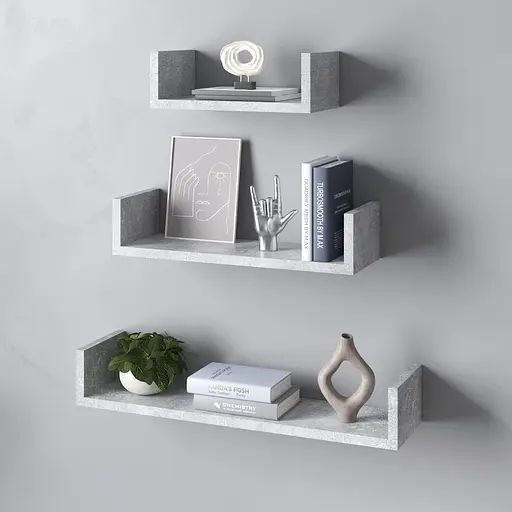 Набор из 3 навесных полок Vays M37 Бетон из ЛДСП для дома офиса гостиной