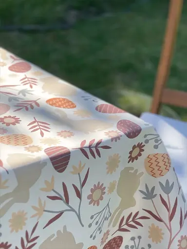 Водоотталкивающая Скатерть пасхальная Зайчики 220х140 см (+ 4 салфетки 30х40) Белый - фото 3