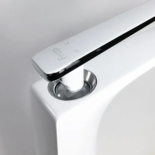 F1058-2(H58) Змішувач для умивальника високий литий гусак латунний корпус гайка Ø25 білий/хром Frap 1/10 Білий - фото 2