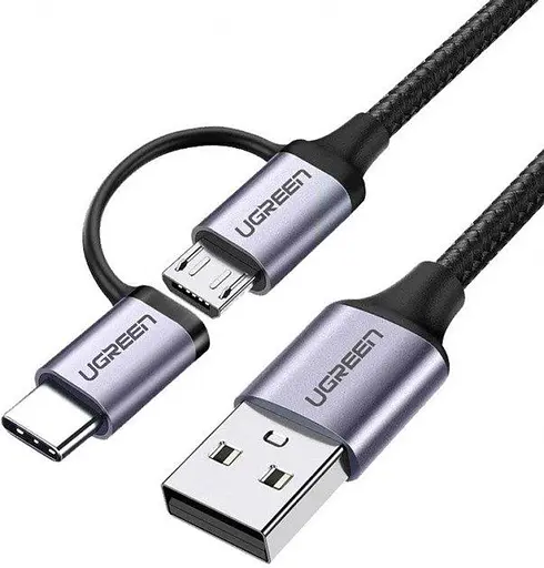 Кабель Ugreen US177 Ugreen USB-A to Micro USB + USB Type-C Cable 1 м черный (30875) - фото 1