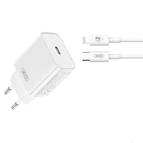 Мережевий зарядний пристрій XO CE15 (EU) PD20W USB-C fast charging charger with Lightning cable Білий - фото 5