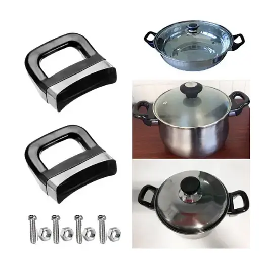 Ручки для каструлі бічні антиковзні зручні чорні ширина 67x67мм набір 2 шт з кріпленнями - фото 2