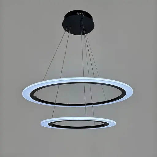 Современная черная люстра подвесная с двумя кольцами Ø 60+40 см | Ст. MJ305-600+400 BK | Line F - фото 5