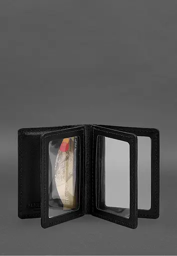 Кожаная обложка для водительского удостоверения, ID и пластиковых карт 2.1 черная - фото 5