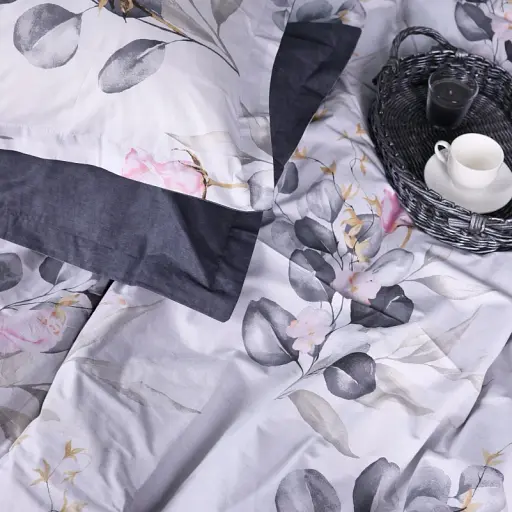 Простыня MirSon Поплин 00-7 Pink Flowers 200x220 см серая (2200009706790) - фото 8