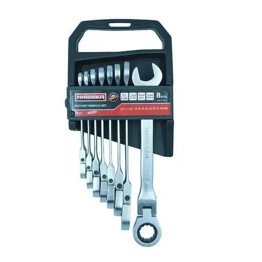Набор ключей комбинированных Haisser 48502 Cold Stamped с трещоткой и шарниром 8 шт. (136259)