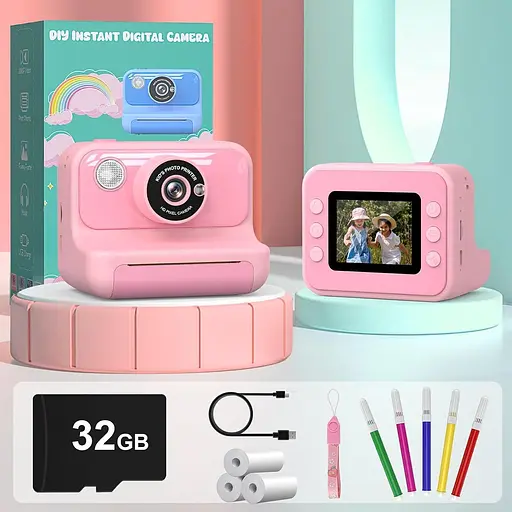 Дитяча камера Hangrui Миттєвий друк, 2,4-дюймовий 1080P з картою 32 ГБ - фото 4