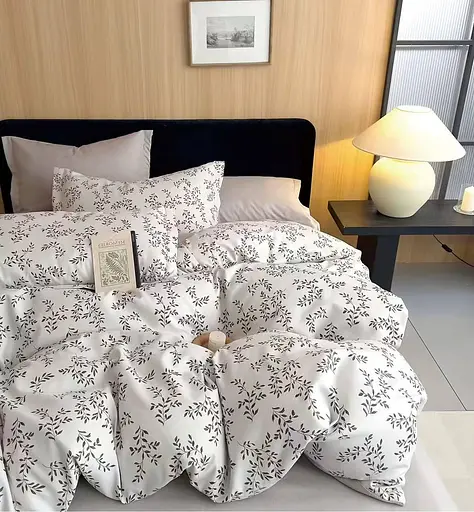 Комплект постельного белья Двуспальное Турция 100% хлопок Наволочки 70х70 см Дима двуспалка Узор веточки Белый - фото 1