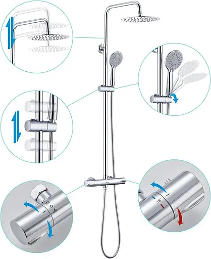 Термостатична душова лійка Ulytid 38℃ хромована душова система для ванної кімнати - фото 3