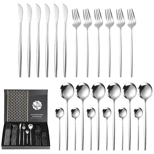 Набор столовых приборов 24 предмета серебристый - фото 2