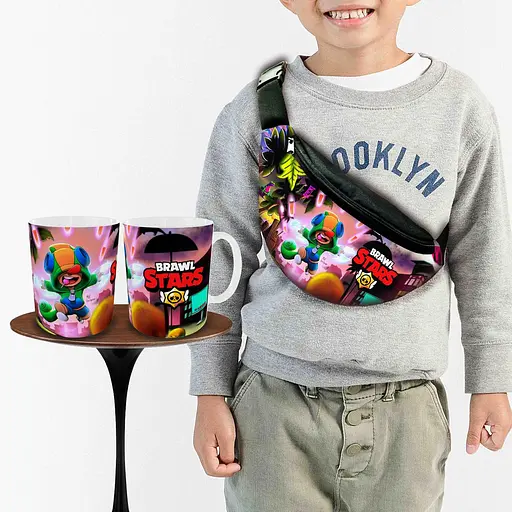 Набор: детская сумка-бананка+кружка Блавл Старс 32х15см,бананка для мальчика через плечо на подарок (00895)