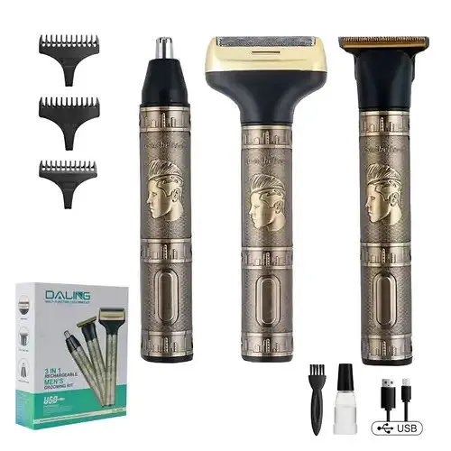 Акумуляторна машинка Daling DL-9266 3 в 1 чоловічий триммер для бороди носа та волосся 5Вт Золото/Чорний - фото 7