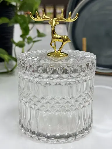Цукерниця Olens 8030-386 Золотий олень скло з фацетованим дизайном 490 мл Прозорий - фото 3
