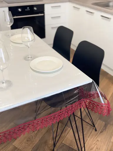 Силіконова скатертина з бордовим мереживом 7 см 180х150 см - фото 2