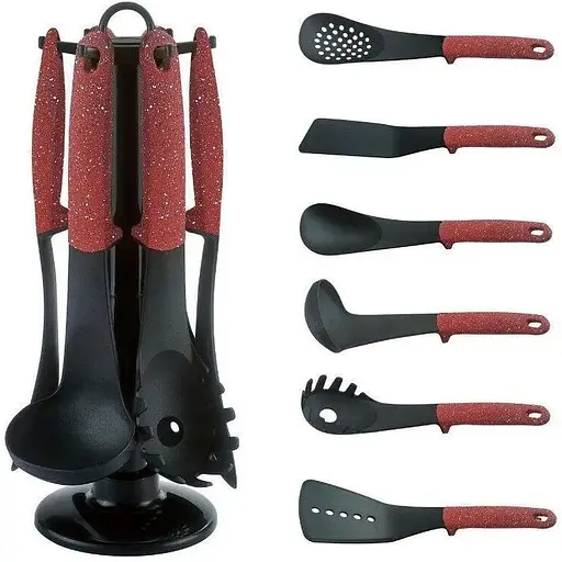 Набір кухонного приладдя на стійці Royalty Line RL-U06 із 7 предметів червоний - фото 1