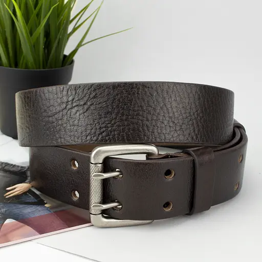 Ремень мужской кожаный JK-4561 широкий коричневый двухшпеньковый (120 см) - фото 1