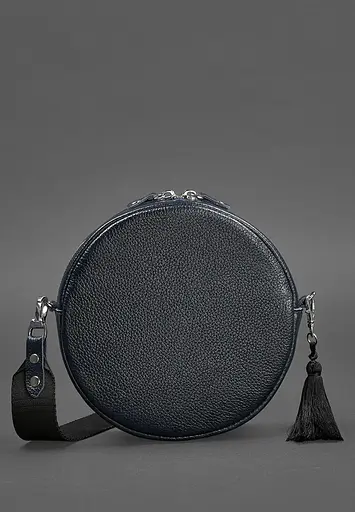 Кругла шкіряна жіноча сумочка Tablet темно-синя - фото 4