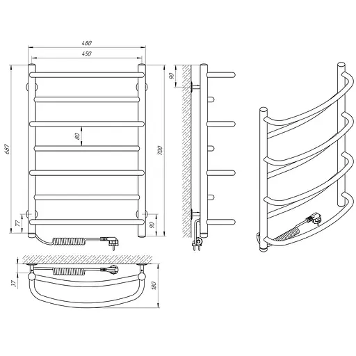 Электрический полотенцесушитель Laris Евромикс П7 450x700 Э сенсор S3 левый 73207680, Хром, Левое, Электронный - фото 6
