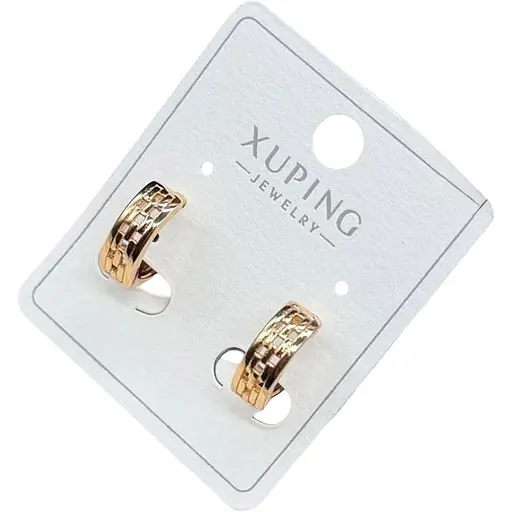 Сережки кільця Xuping широкі з різьбленням гіпоалергенне медичне золото - фото 1