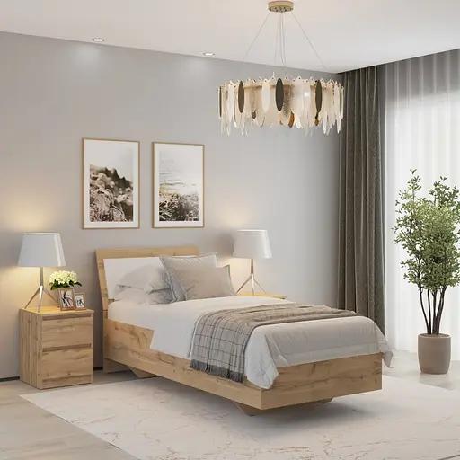 Ліжко односпальне MebelStar Б'янка Ламелі 90x200 см Дуб тахо/Аляска білий (MBS-1026)