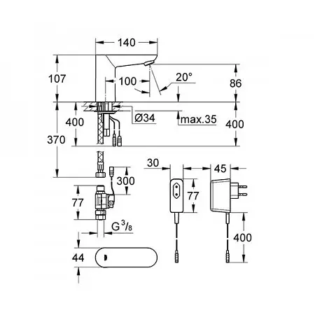 Кран для умывальника сенсорный Grohe Euroeco 36269000 Хром - фото 2