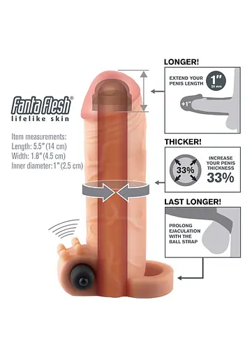 Насадка на пенис Pipedream Fantasy X-tensions Vibrating Real Feel 1 inch 14 см телесный - фото 4