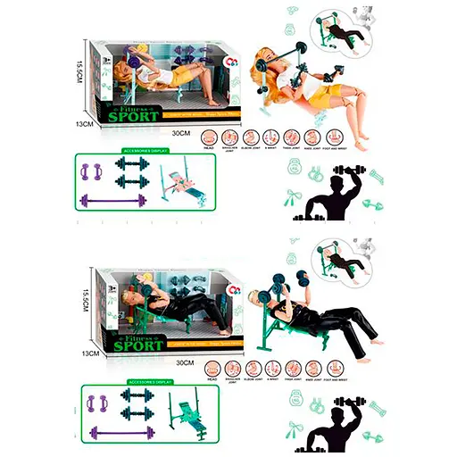 Лялька, 29 см, шарнірна, лава тренувальна, гантелі (В асортименті) - фото 2