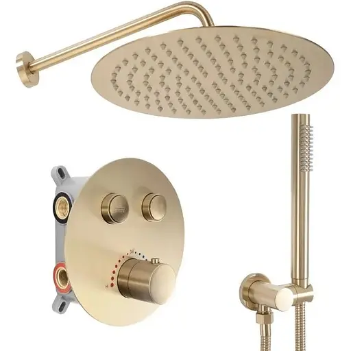 Душова система Rea Lungo brushed gold з термостатом + BOX прихованого монтажу REA-P8551, Золотий - фото 1