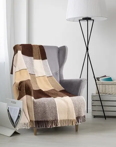 Плед вовняний Vladi Ельф 200х220 біло-бежево-коричневий 1 - фото 1