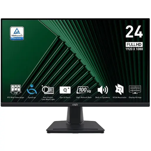 Монітор 23.8" MSI PRO MP245G WLED, IPS, 1920x1080 (16:9), 1 мс, 100 Гц, 300 кд/м², 1300:1, 178°/178°, VGA/HDMI/DP чорний - фото 1