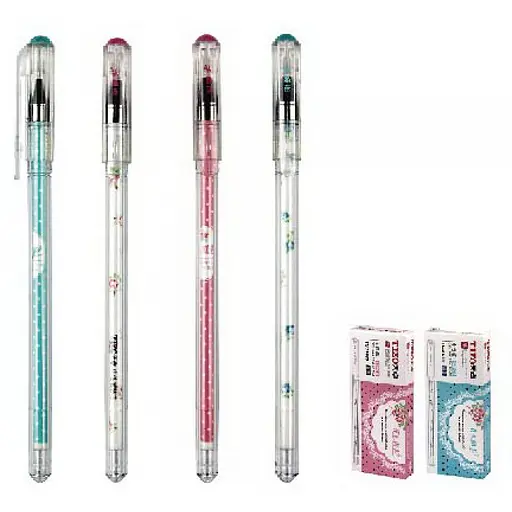 Ручка гелевая Цветы, черная, 12 шт.