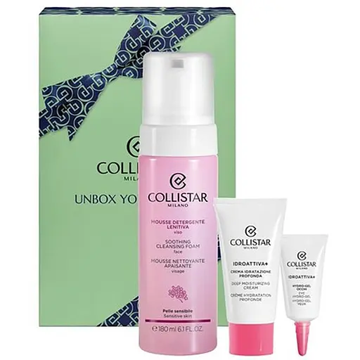 Набір для жінок Collistar Idroattiva+: Крем для обличчя 25 мл + Пінка для обличчя 180 мл + Гідрогель для контуру очей 5 мл