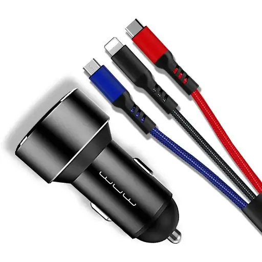 Автомобільний зарядний пристрій WUW T44 (with 2.4A 3 - in - 1 fast charging cable) Чорний - фото 1