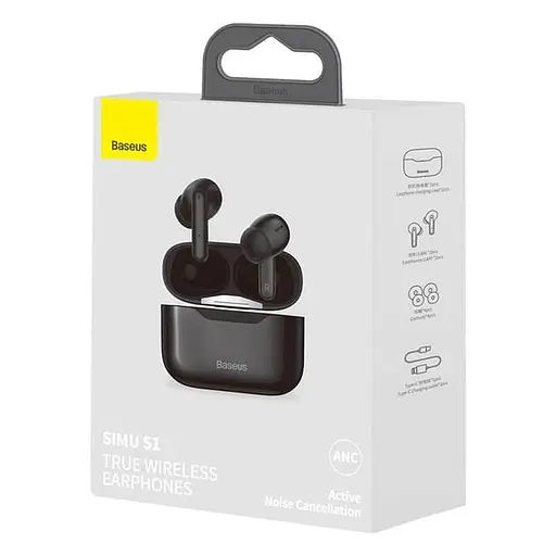 Бездротові навушники Baseus SIMU ANC True Wireless Earphone S1, BT5.1, 40mAh, 380mAh, 4.5h, 24h, (NGS1-02) black - фото 5