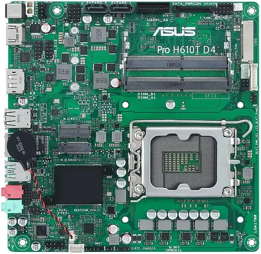 Материнская плата ASUS PRO H610T D4-CSM (PRO H610T D4-CSM) (Socket 1700, Intel H610, Mini-ITX) - фото 1