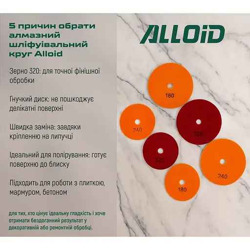 Круг алмазний Alloid Building Tools шліфувальний на липучці 125 мм зерно 320 (DD-125320) - фото 5