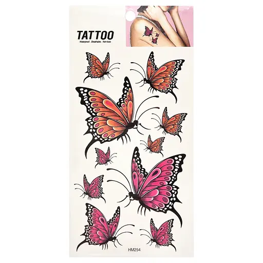 Временная татуировка Оранжевые и розовые метели Tattoo 1020-HM254