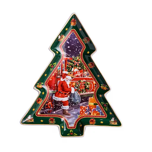 Блюдо сервірувальне новорічне для закусок Santa 29 × 24 × 2 порцелянове Yiwu HP-SDHK-18 - фото 2
