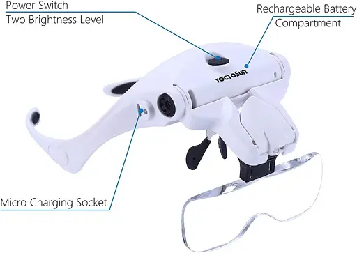 Світлодіодна лупа YOCTOSUN, збільшувальні окуляри з оголов'ям Hands Free і 2 світлодіодами - фото 4