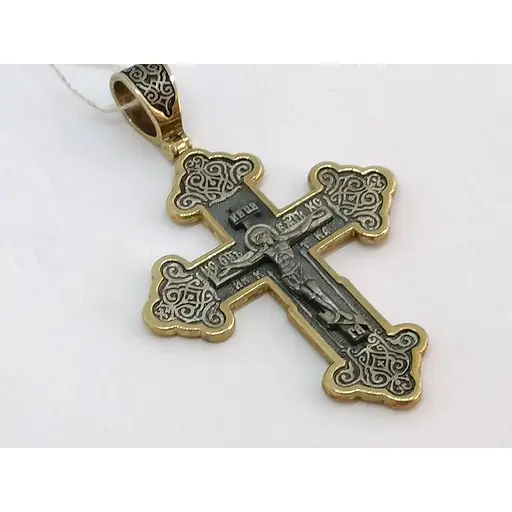 Срібний хрест Харківська ювелірна фабрика Розп'яття Христа з позолотою. 3522-ЗЧФ - фото 2